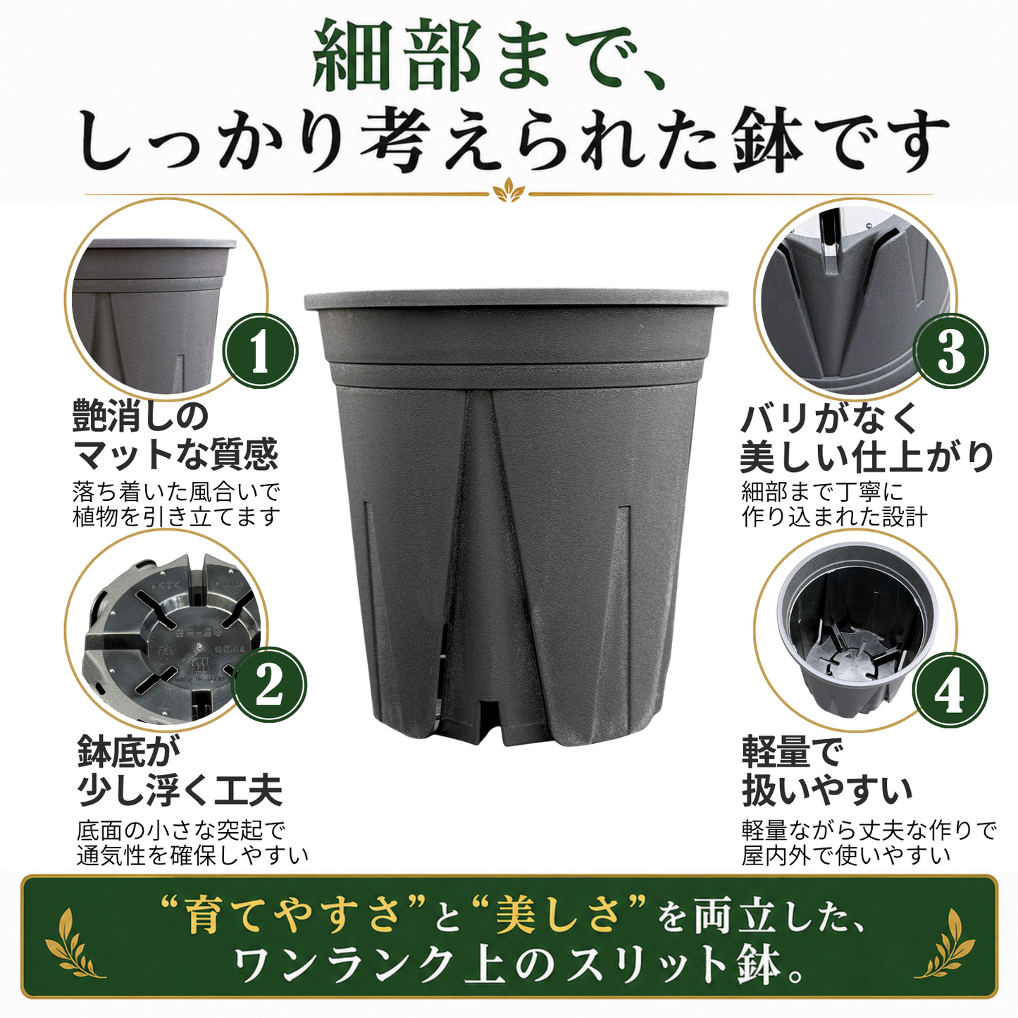 スリット鉢 黒 【3号/3.5号/4号/5号/6号/7号】すくすくいい根ポット 日本製 三晃物産 プロ仕様 観葉植物 プラスチック 蘭 塊根植物 果樹苗 野菜苗 ハーブ インナーポット