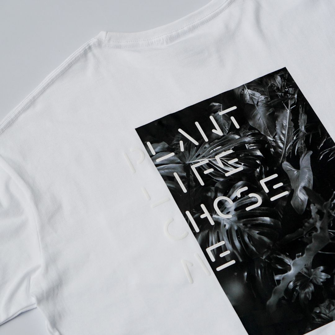 【OVERSIZED FIT T-SHIRT WHITExWHITE】PLANT LIFE CHOSE ME