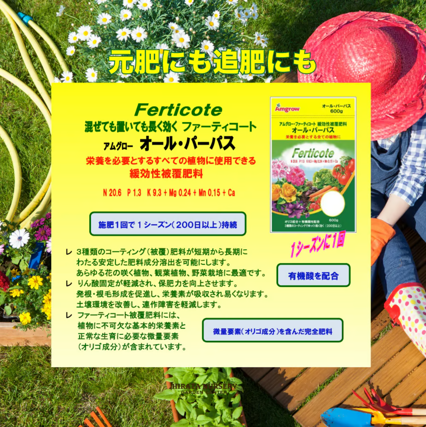【2袋セット】アムグロー オール・パーパス 600g×2袋 肥料 長く効く 草花 球根 野菜 果樹 花木 鉢花 観葉植物 暖効性被覆肥料 元肥 追肥 ALL PURPOSE 花森家アンバサダー