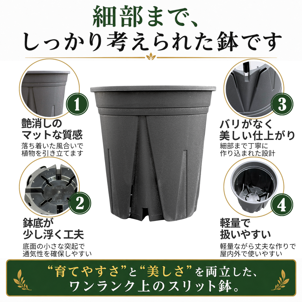 スリット鉢 黒  【3号/3.5号/4号/5号/6号/7号】すくすくいい根ポット 日本製 三晃物産 プロ仕様 観葉植物 プラスチック 蘭 塊根植物 果樹苗 野菜苗 ハーブ インナーポット