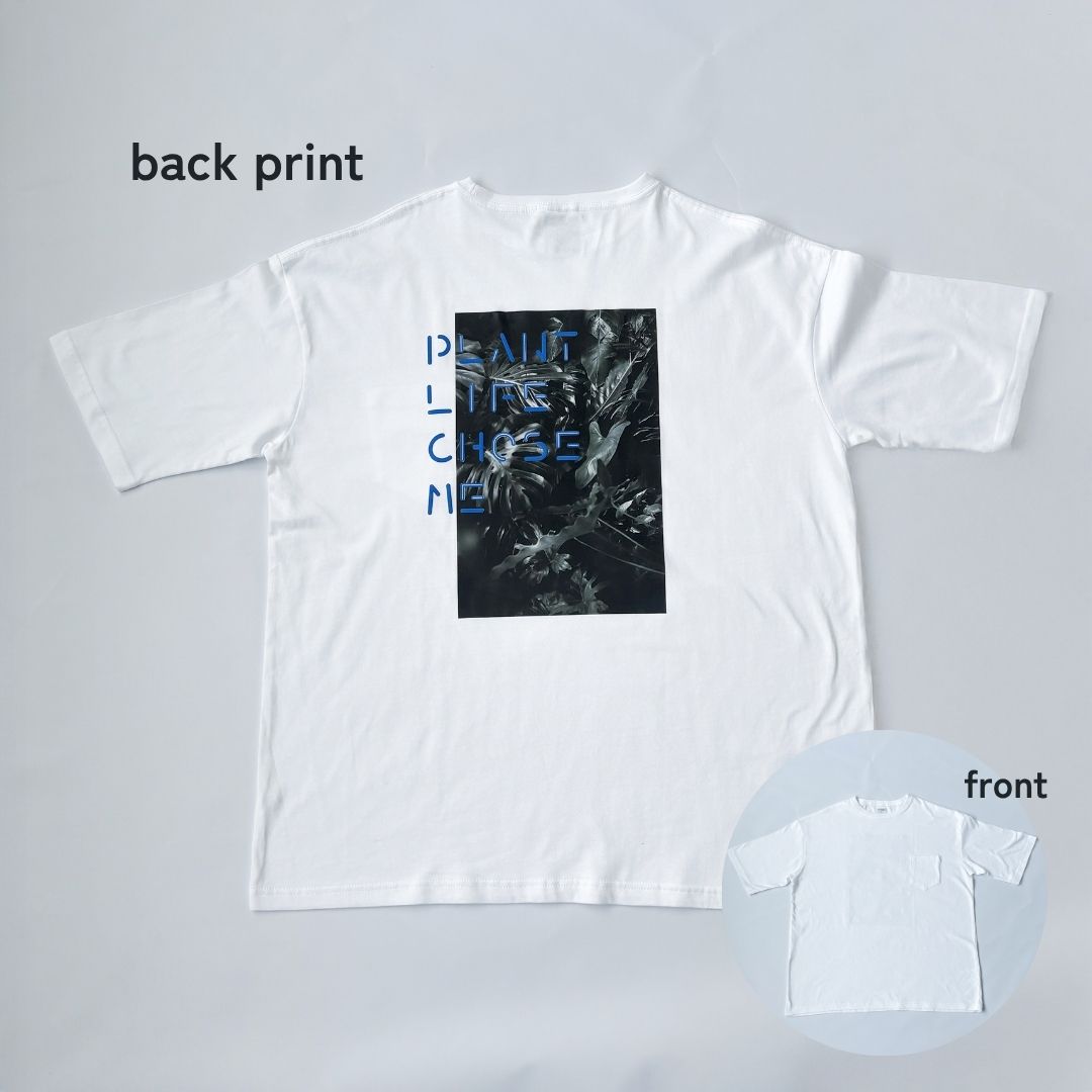 【OVERSIZED FIT T-SHIRT WHITExBLUE】PLANT LIFE CHOSE ME