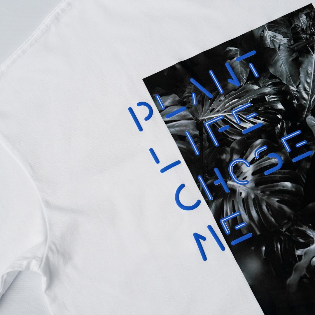 【OVERSIZED FIT T-SHIRT WHITExBLUE】PLANT LIFE CHOSE ME