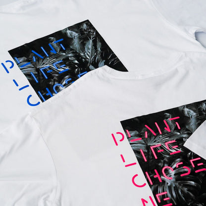 【OVERSIZED FIT T-SHIRT WHITExBLUE】PLANT LIFE CHOSE ME