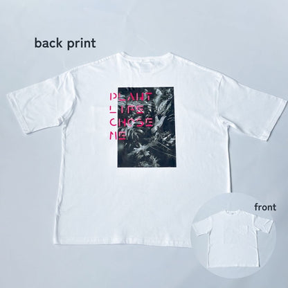 【OVERSIZED FIT T-SHIRT WHITExPINK】PLANT LIFE CHOSE ME