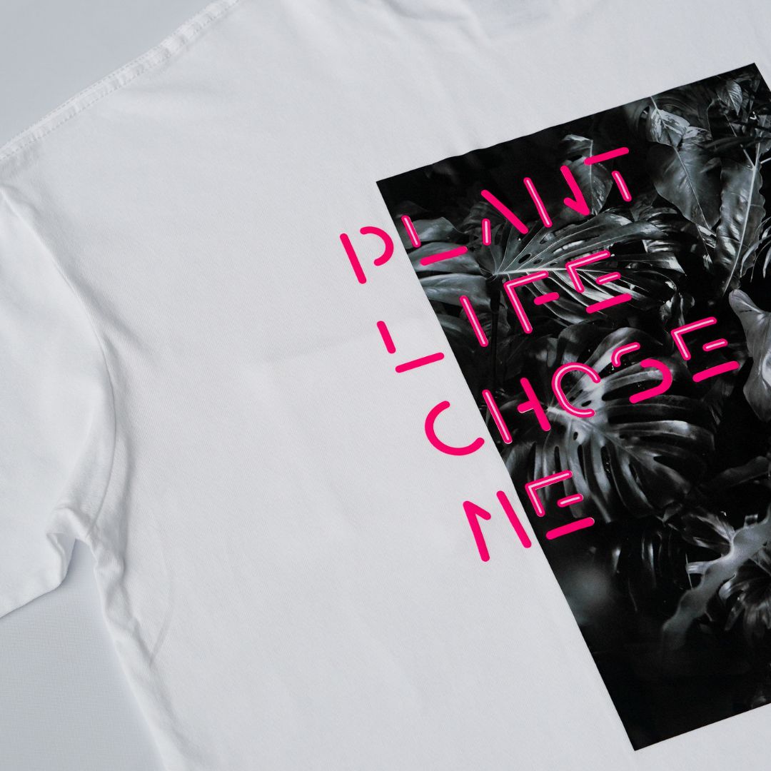 【OVERSIZED FIT T-SHIRT WHITExPINK】PLANT LIFE CHOSE ME