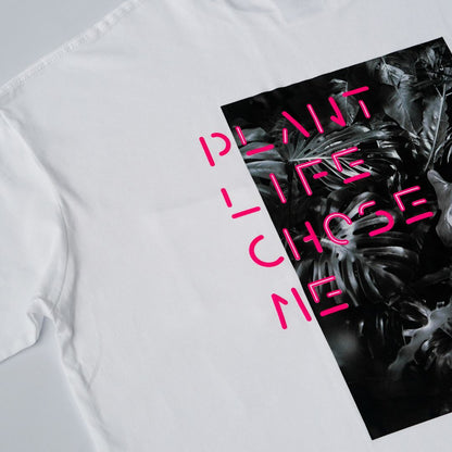 【OVERSIZED FIT T-SHIRT WHITExPINK】PLANT LIFE CHOSE ME