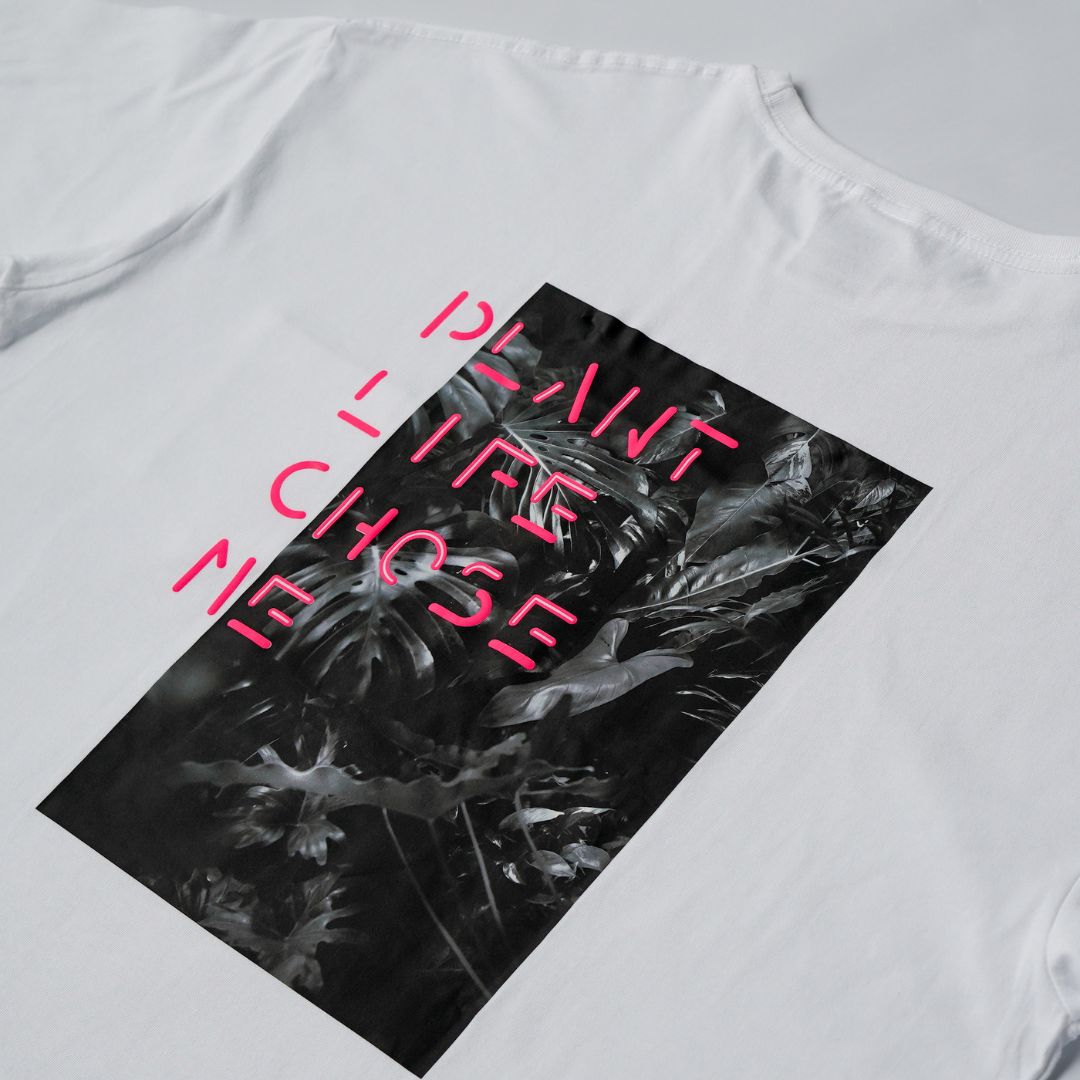 【OVERSIZED FIT T-SHIRT WHITExPINK】PLANT LIFE CHOSE ME